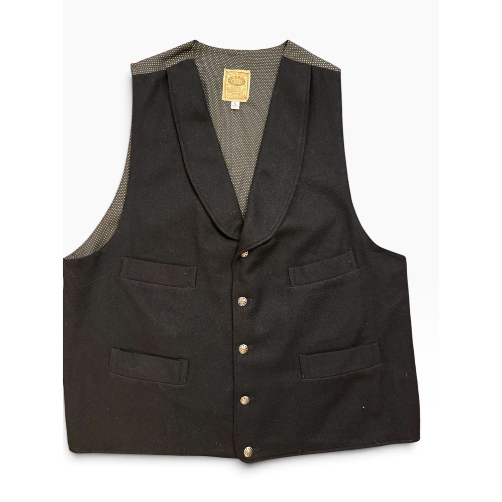 Wah Maker True West Outfitters Mens Black Wool Shawl Collar Western Vest Large